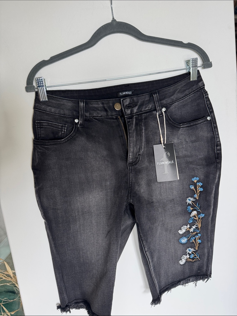 Flamingals Black Embroidered Boyfriend Jeans